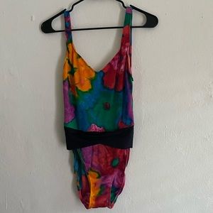 80s Vintage Floral High Thigh One Piece Swimsuit